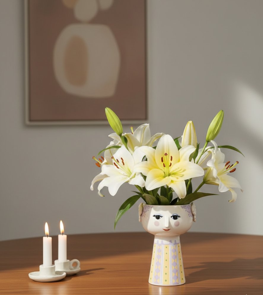 Bjørn Wiinblad Eva Porcelain Vase | Lavender & Yellow