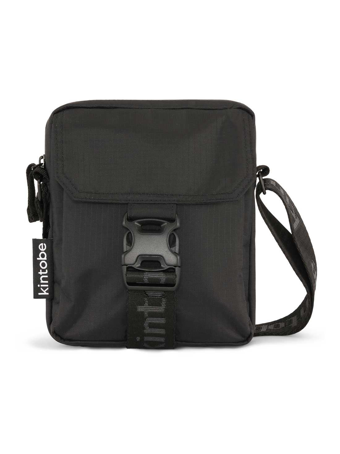 Kintobe Nico mini messenger bag in jet black recycled nylon – sustainable water-repellent city and travel carry