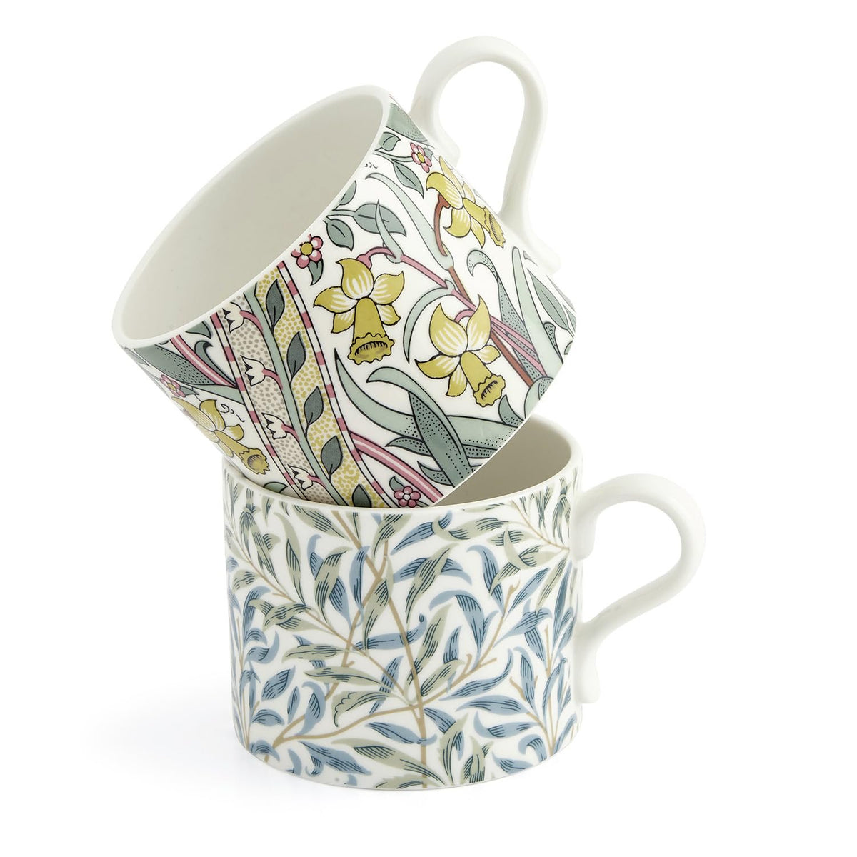 Spode Morris & Co 12oz Mugs, Set of 2 (Daffodil & Willow Bough)  Elegant Porcelain Drinkware for Coffee Home Kitchen Mug Set