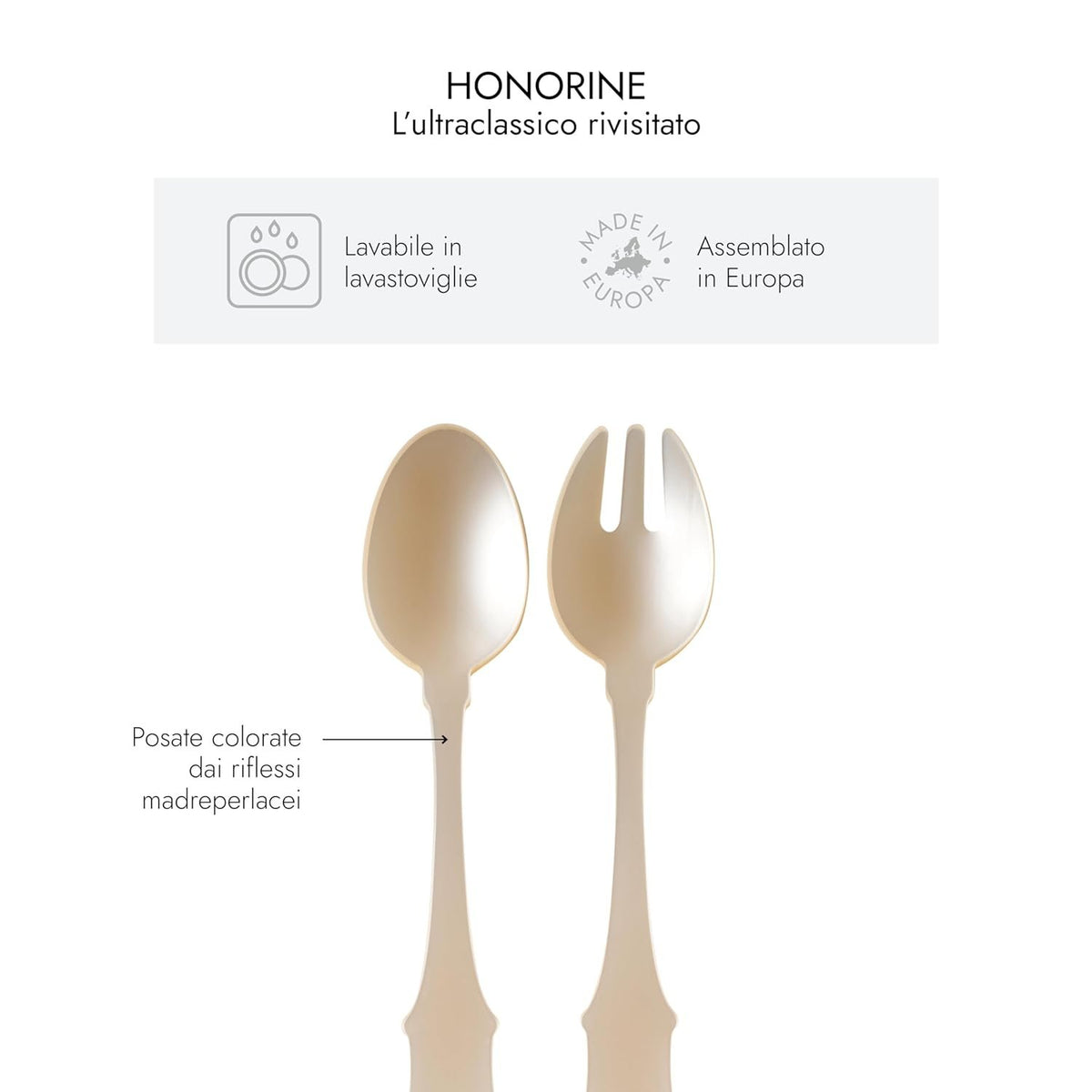 Sabre Paris Salad Server 2-Piece Set (Acrylic) "Honorine" Tableware Simple and Elegant Colorful Timelss Serving, Dishwasher Safe