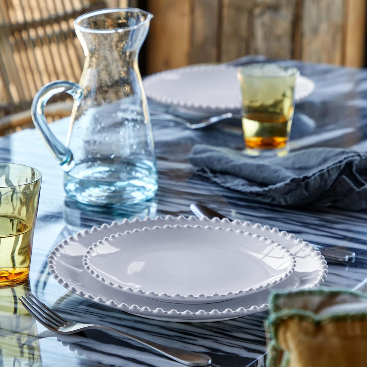 Costa Nova Ceramic Stoneware 5 Piece Place Setting Service For 1 - Pearl Collection, White | Microwave & Dishwasher Safe Dinnerware Set | Food Safe Glazing | Restaurant Quality Tableware