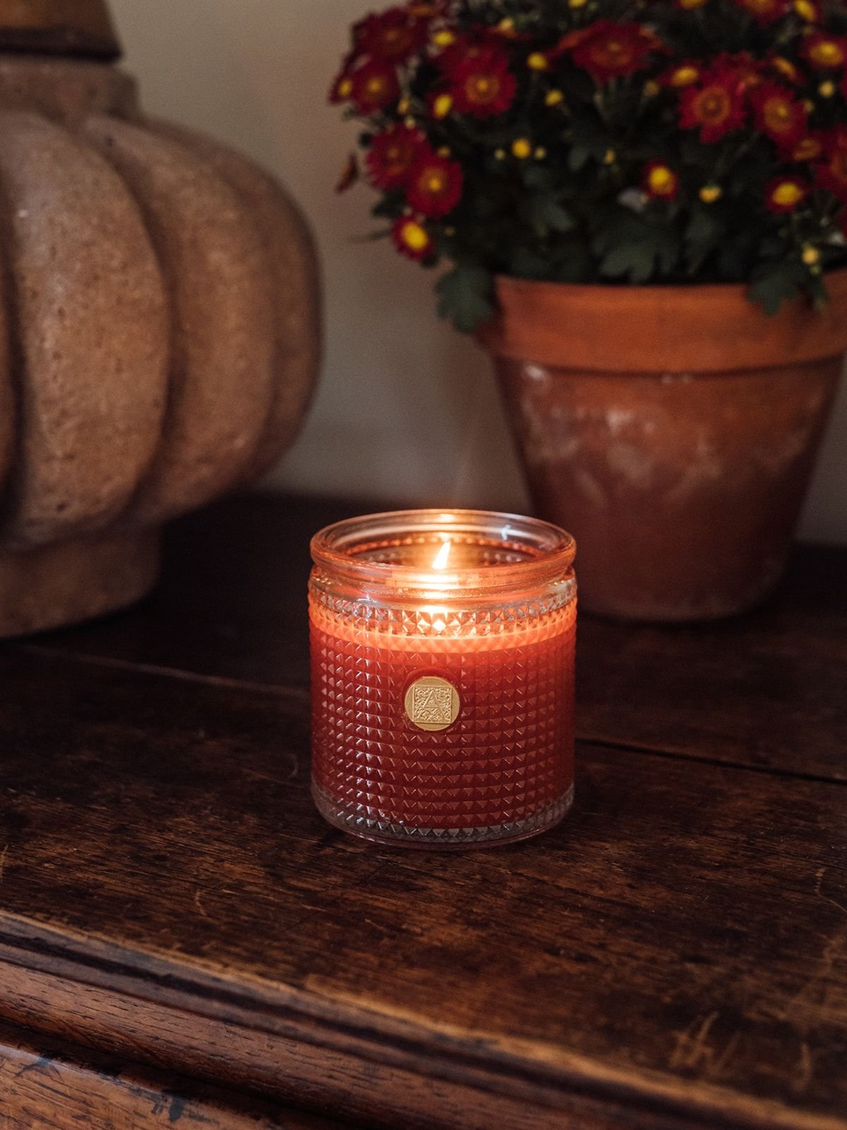 Aromatique Pumpkin Spice Set of 2 Textured Glass Scented Jar Candle