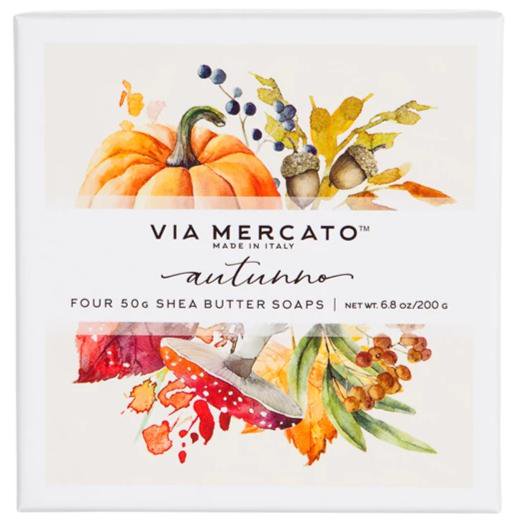 Via Mercato Autunno autumn soap gift set 4x50g pumpkin spice sparkling cider caramel falling leaves Italy