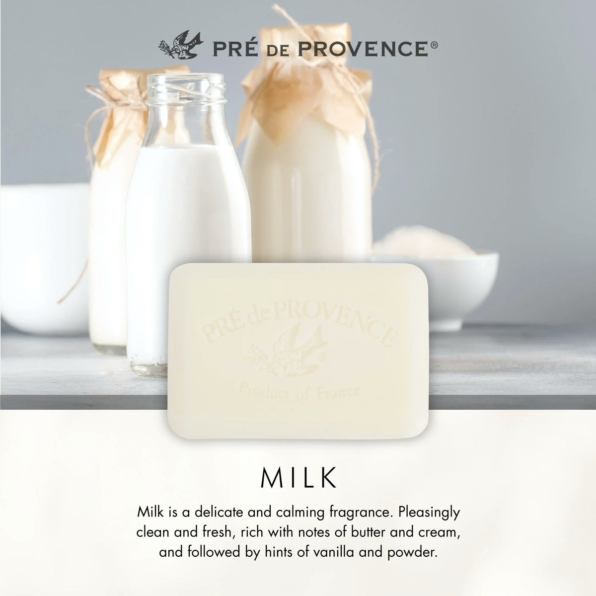 Pre de Provence Milk Soap Bar packaging, made in France