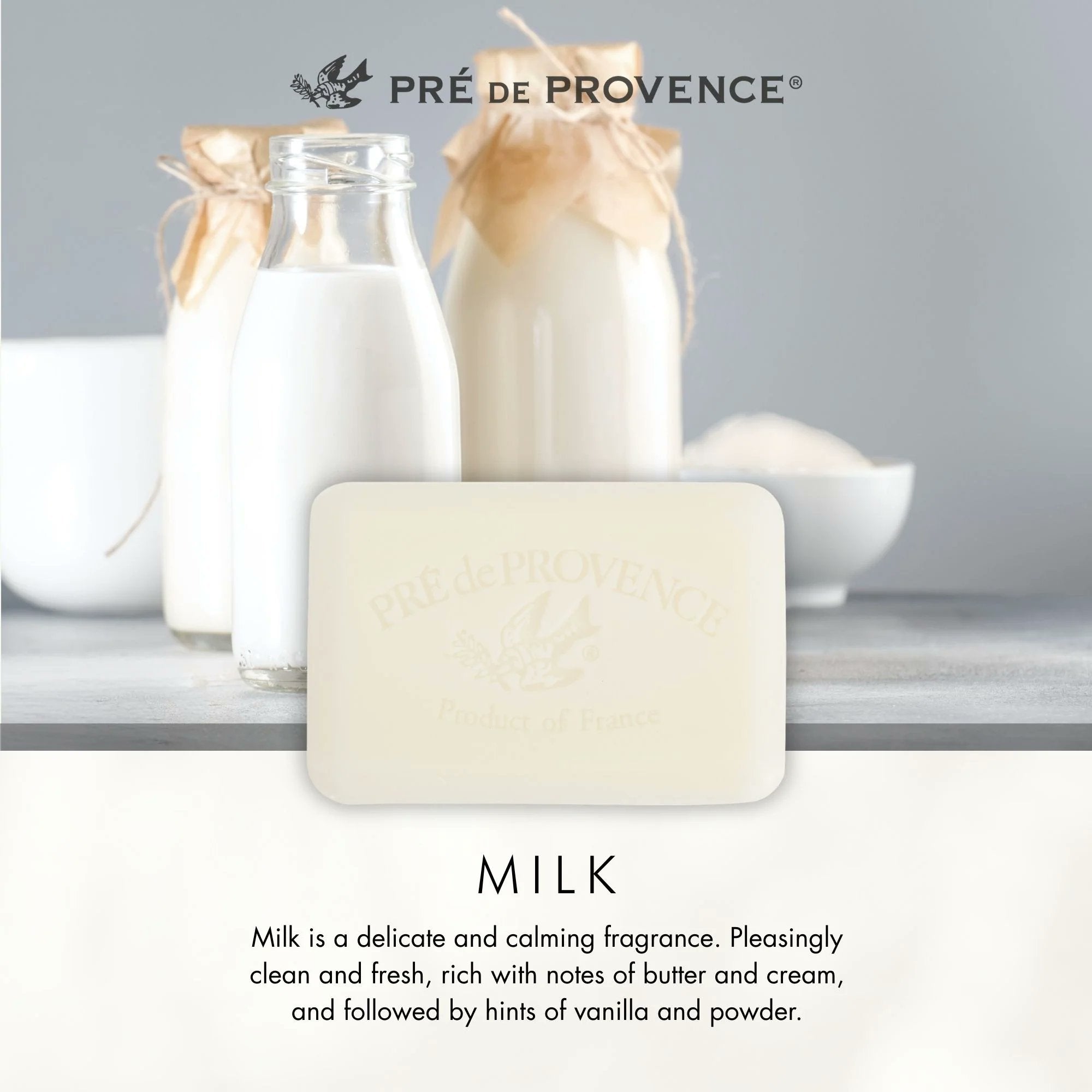 Pre de Provence Milk Soap Bar packaging, made in France
