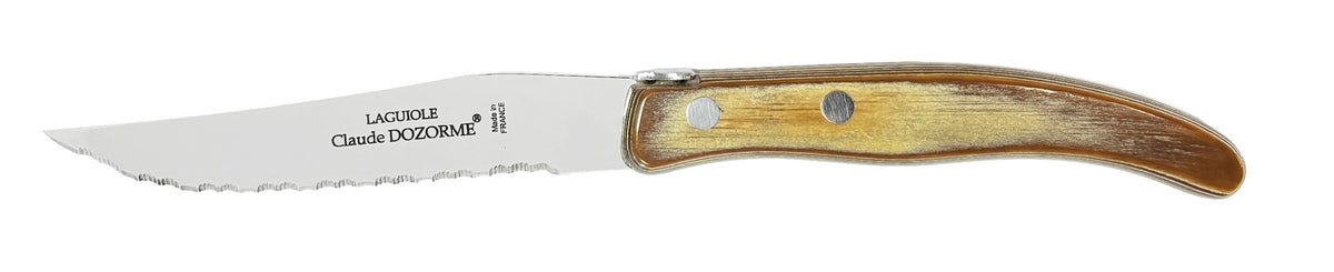 Claude Dozorme Steak Knives Set-6 Berlingot Everwood Mixed Colors Handles and Satinless Steel Blades