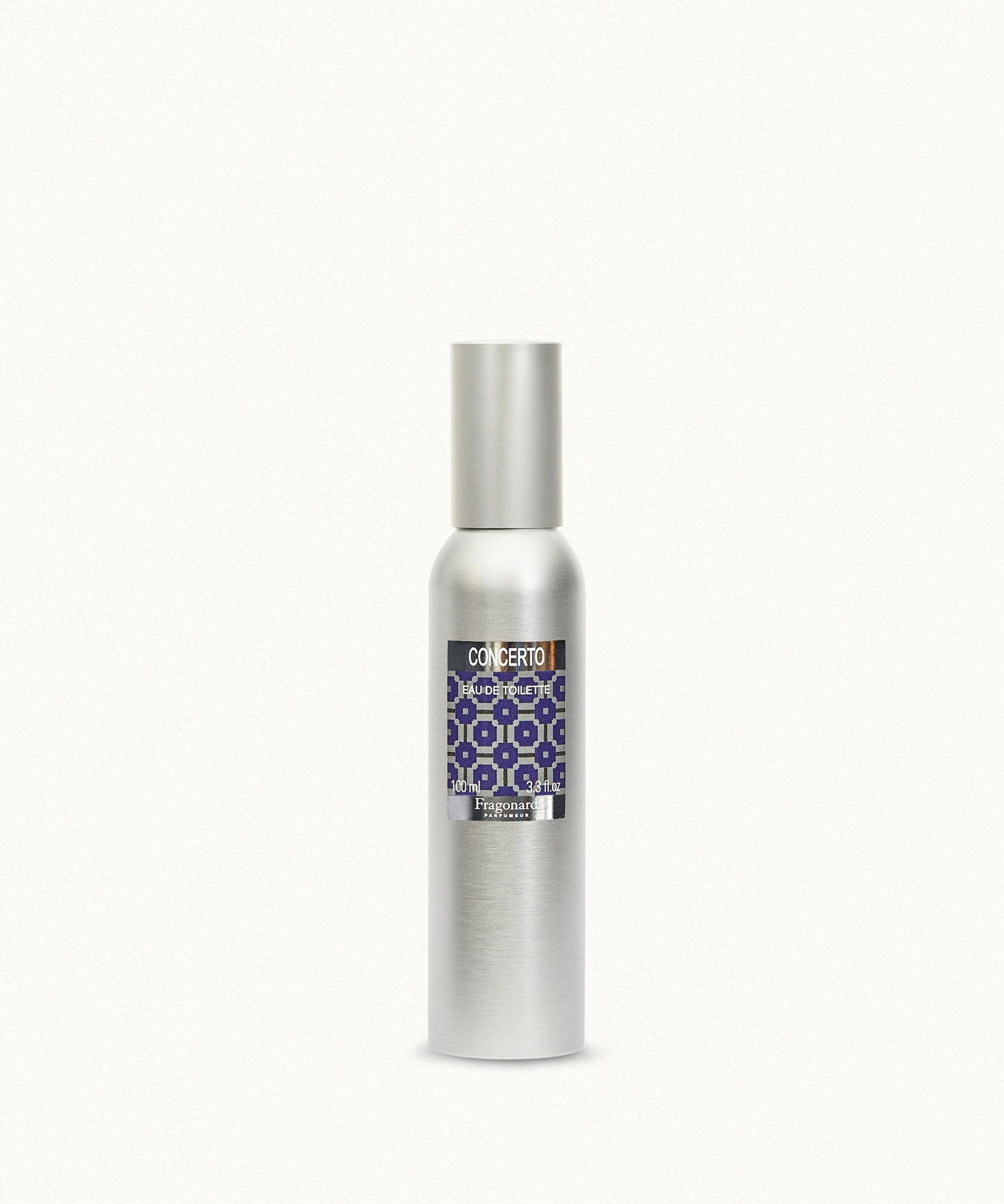 Fragonard Concerto 100ml EDT aluminium bottle close-up Grasse France