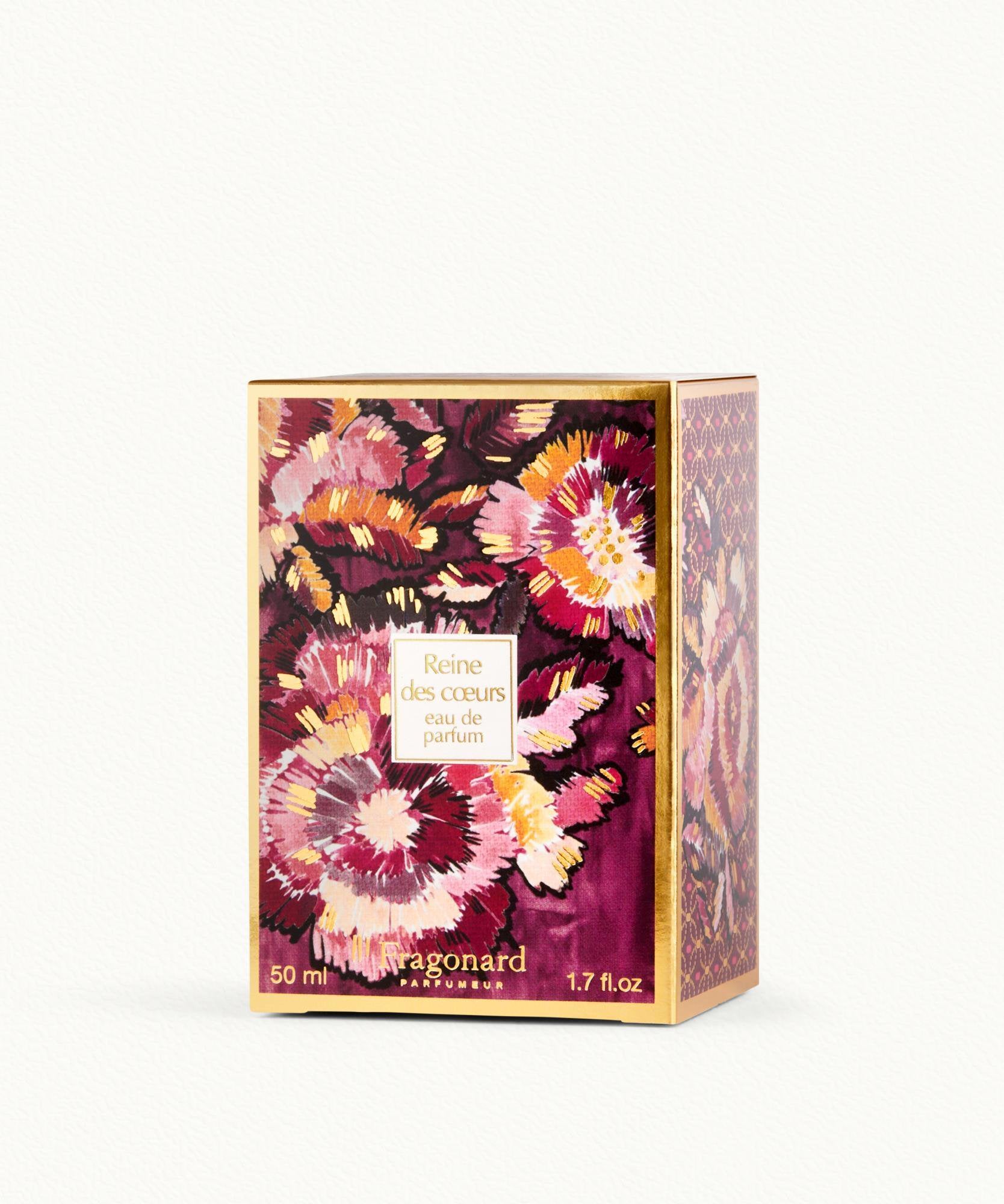 Fragonard Reine des Coeurs 50ml Eau de Parfum prestige box flat lay peach rose orange blossom