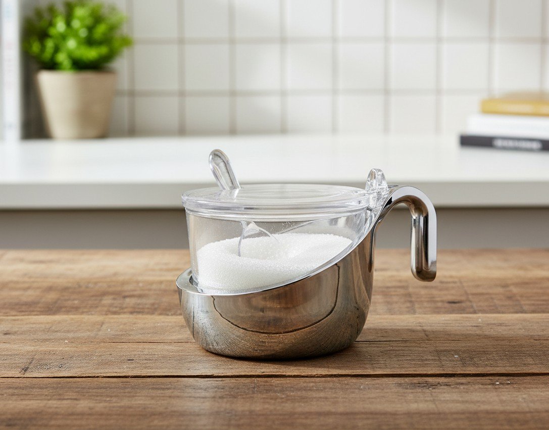 Guzzini, Two Tone Parmesan Server with Teaspoon Chrome and Glass, Everyday used for Parmesan Cheese, Preserve Jar and Sugar Bowl