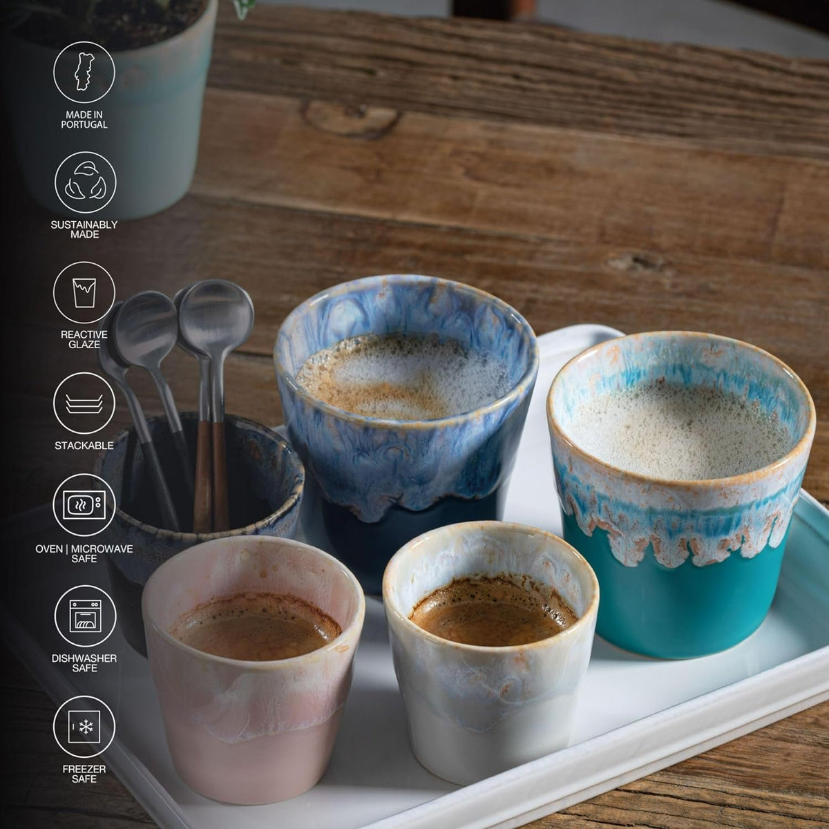 Stoneware Lungo Coffee Cups in a Wooden Box Grespresso Collection | Multicolor | Set of 8