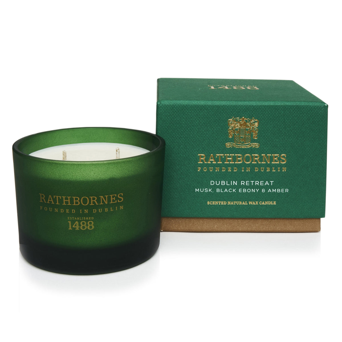 Hand-poured Rathbornes Dublin Retreat candle made in Dublin