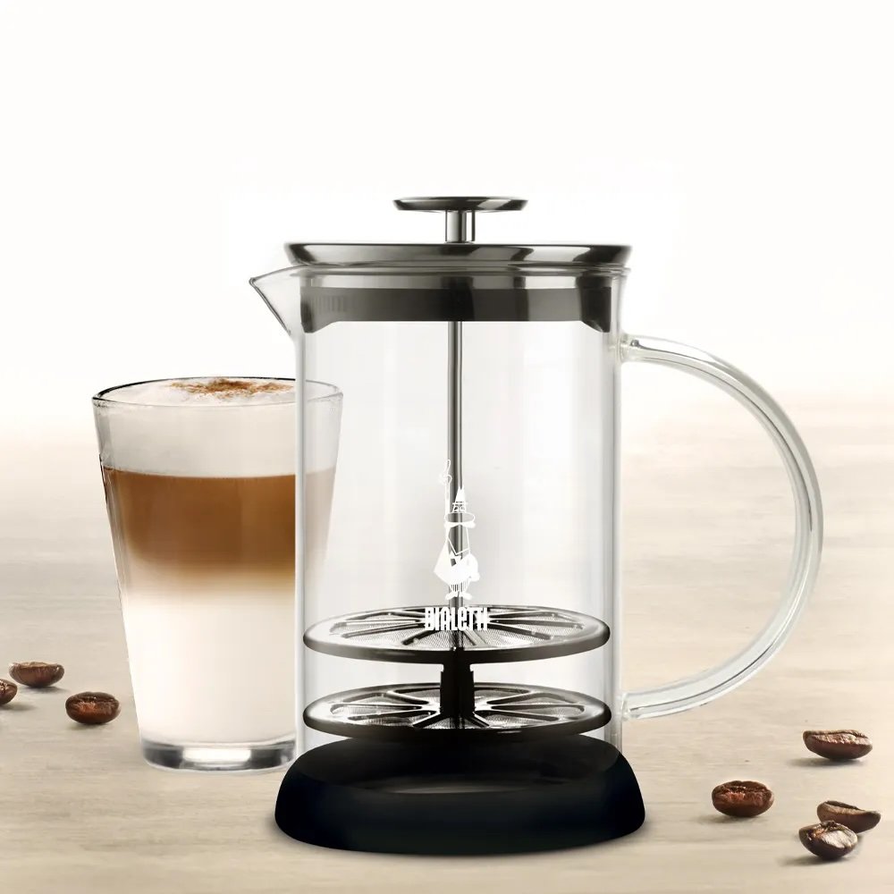 Bialetti Glass Milk Frother – Manual Espresso & Latte Frothing Pitcher