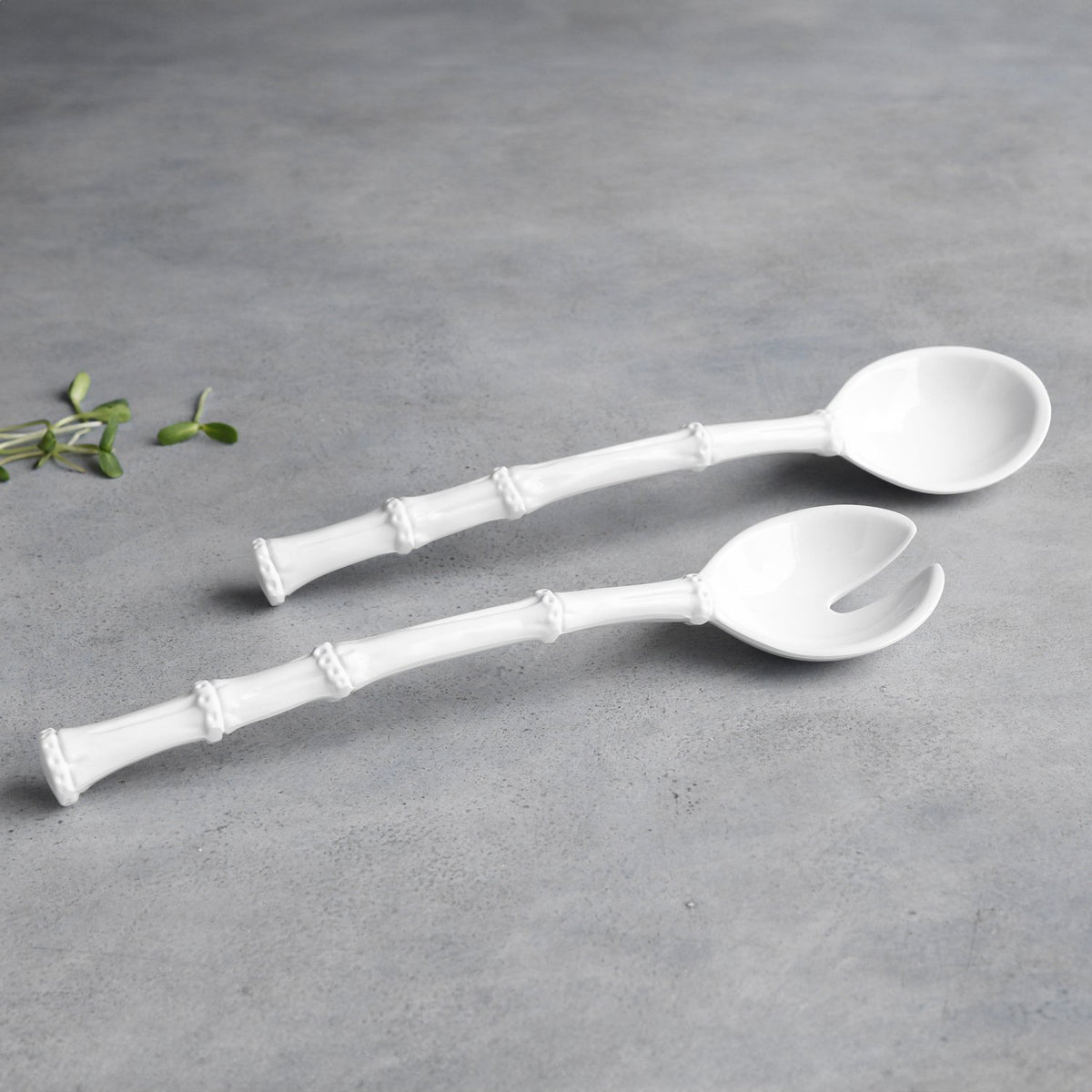 VIDA Bamboo Large Salad Servers in White Melamine | 12.5"L