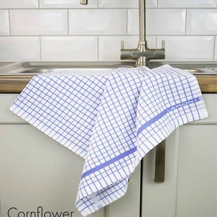 Poli-Dri Cotton Tea Towel Kitchen Linens Blue Cornflower 6-Pack White/Blue by Samuel Lamont
