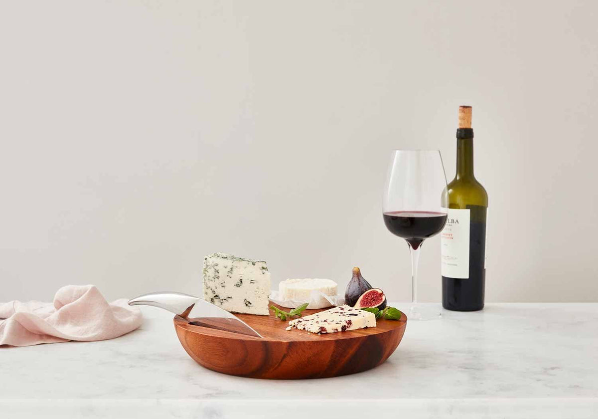 Nambé Harmony Cheese Board with Knife | Acacia Wood & Stainless Steel