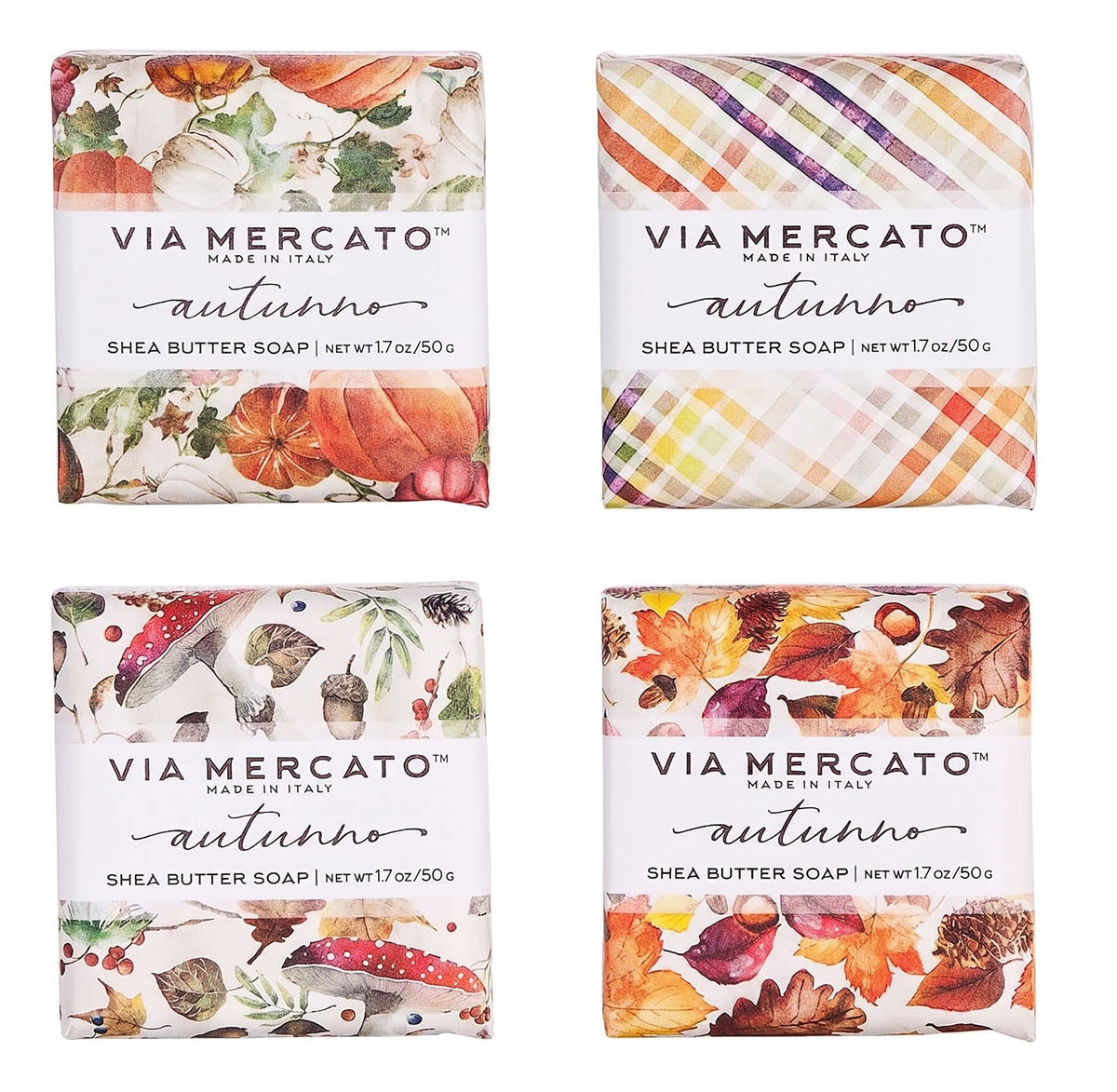 Via Mercato Autumn Soap Gift Set of 4 | Pumpkin, Cider, Caramel & Leaves
