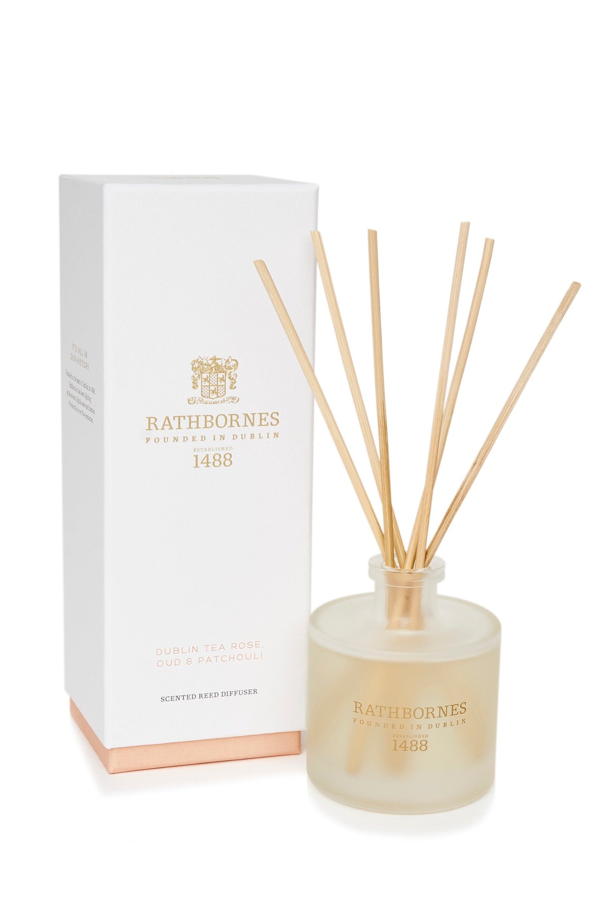 Rathbornes Dublin Tea Rose Premium Scented Reed Diffuser | Luxury Fragrance 200ml Dublin Tea Rose, Oud & Patchouli Scented Reed Diffuser