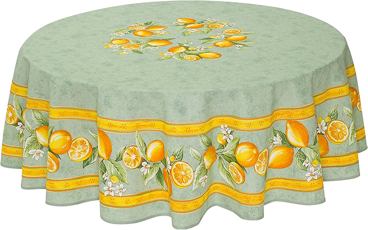 Tissus Toselli French Luxury Linen Citron Blue Provencal Tablecloth