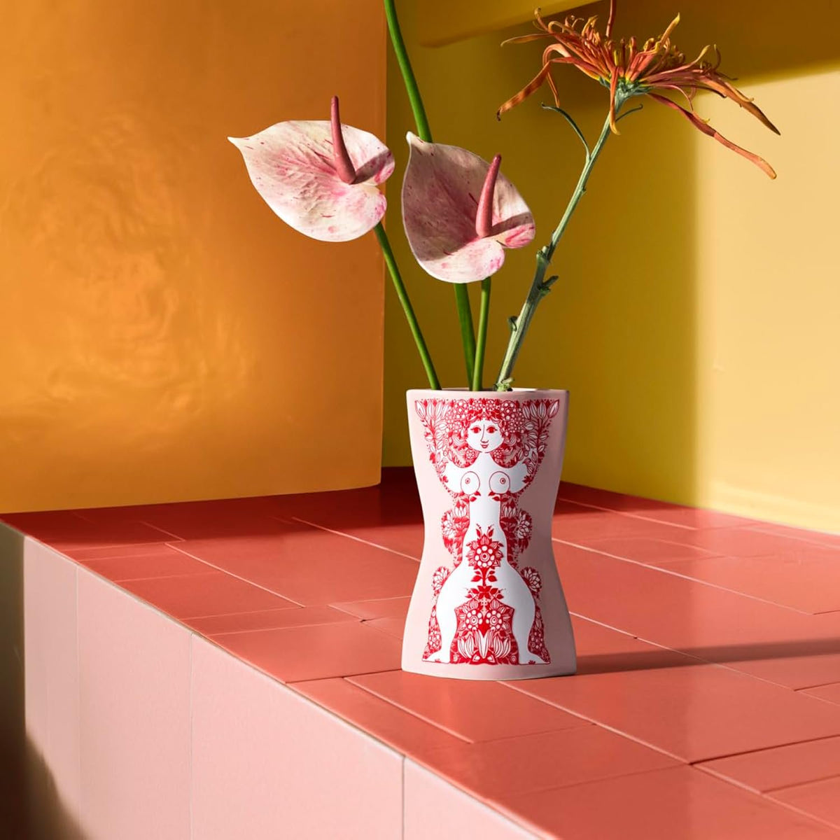 Bjorn Wiinblad Nina Vase, Pink and Red, 6.5" H