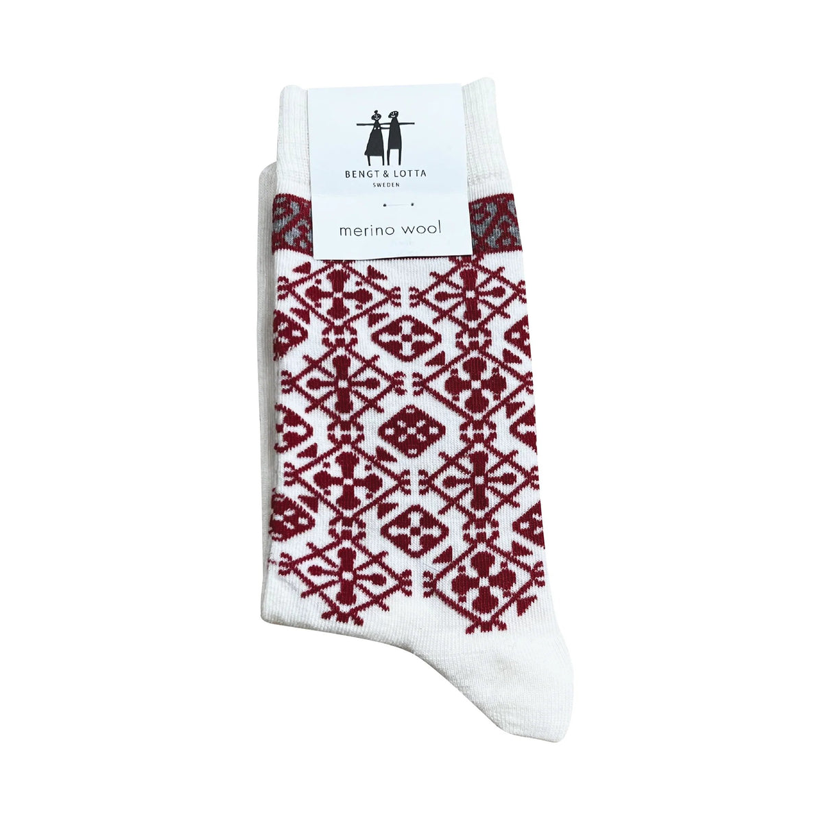 Bengt & Lotta Merino Wool Off-White & Red Socks "Fjallnas" | Small