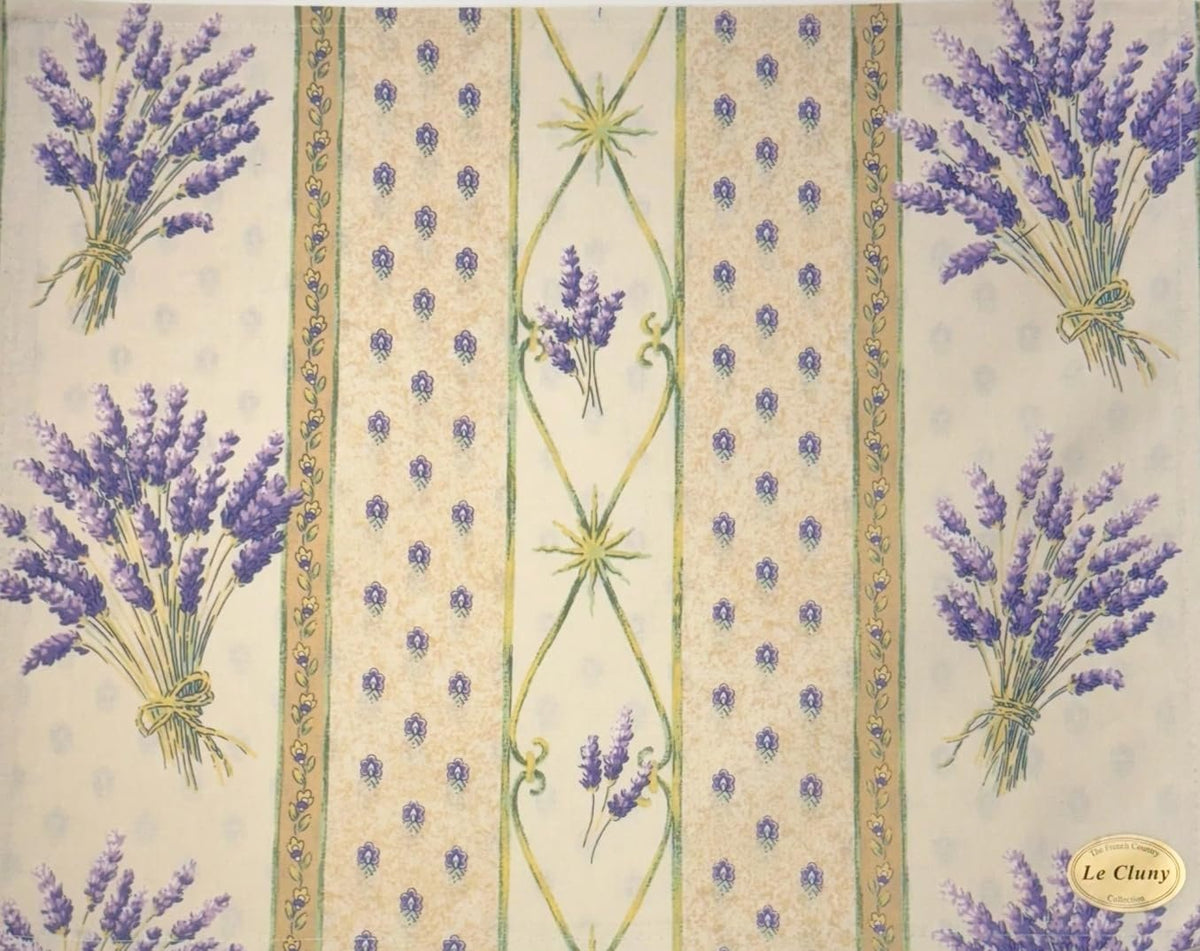 Le Cluny, Lavender Cream 58" Square Tablecloth French Provence 100 Percent Coated Cotton