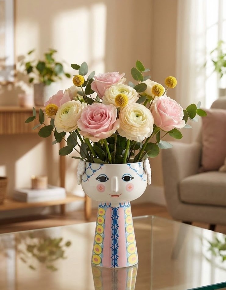 Bjørn Wiinblad Eva Porcelain Vase Pink Blue