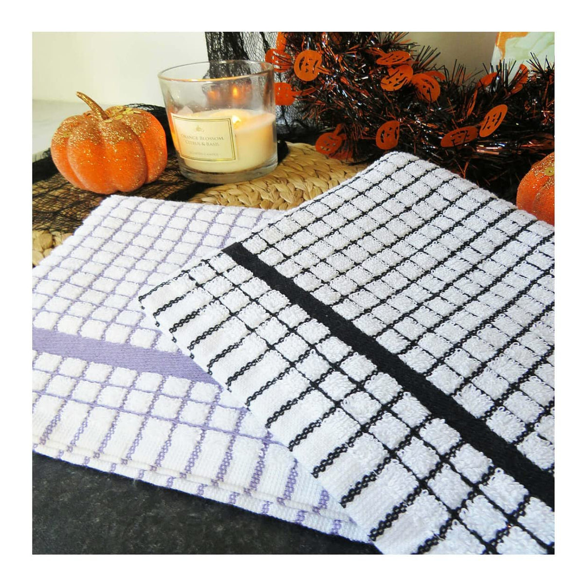 Poli-Dri Cotton Tea Towel Kitchen Linens 6-Pack White/Black by Samuel Lamont