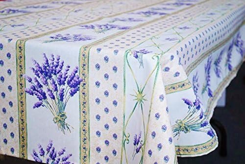Le Cluny, Lavender Cream 58" Square Tablecloth French Provence 100 Percent Coated Cotton