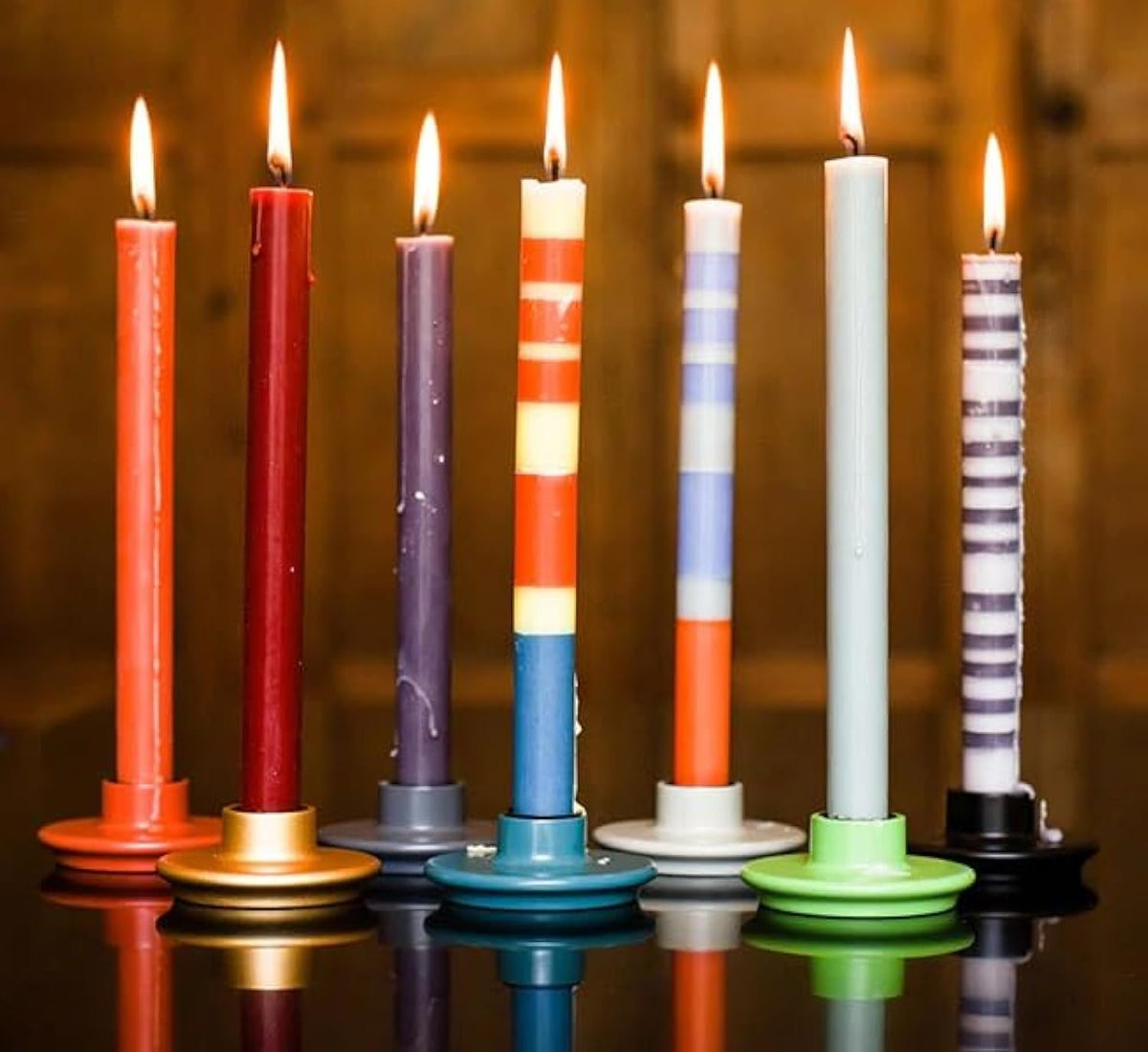 British Colour Standard Hand-Poured Striped Dinner Candles - Eco-Friendly Fair Trade Set of 6, 10-Hour Burn Time
