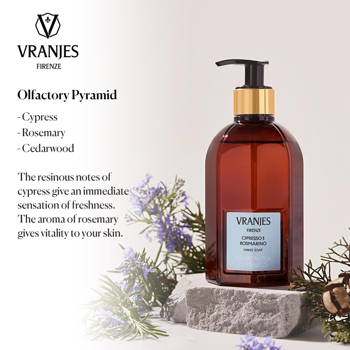 Cypress and rosemary Italian liquid hand soap by Dr. Vranjes