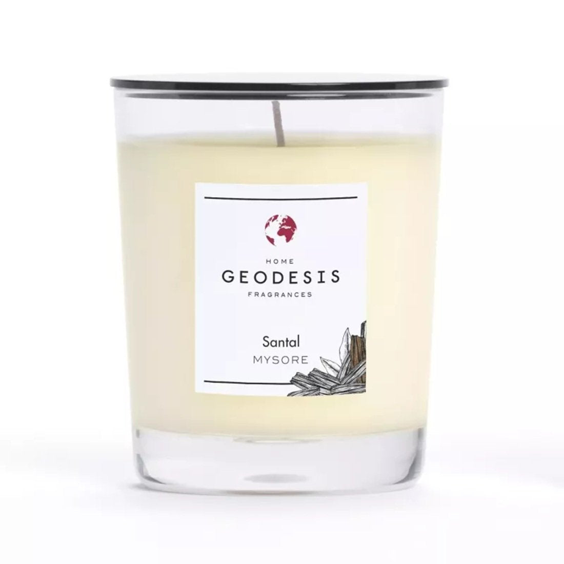 Geodesis Santal Mysore Sandalwood scented candle in transparent glass container, 180g