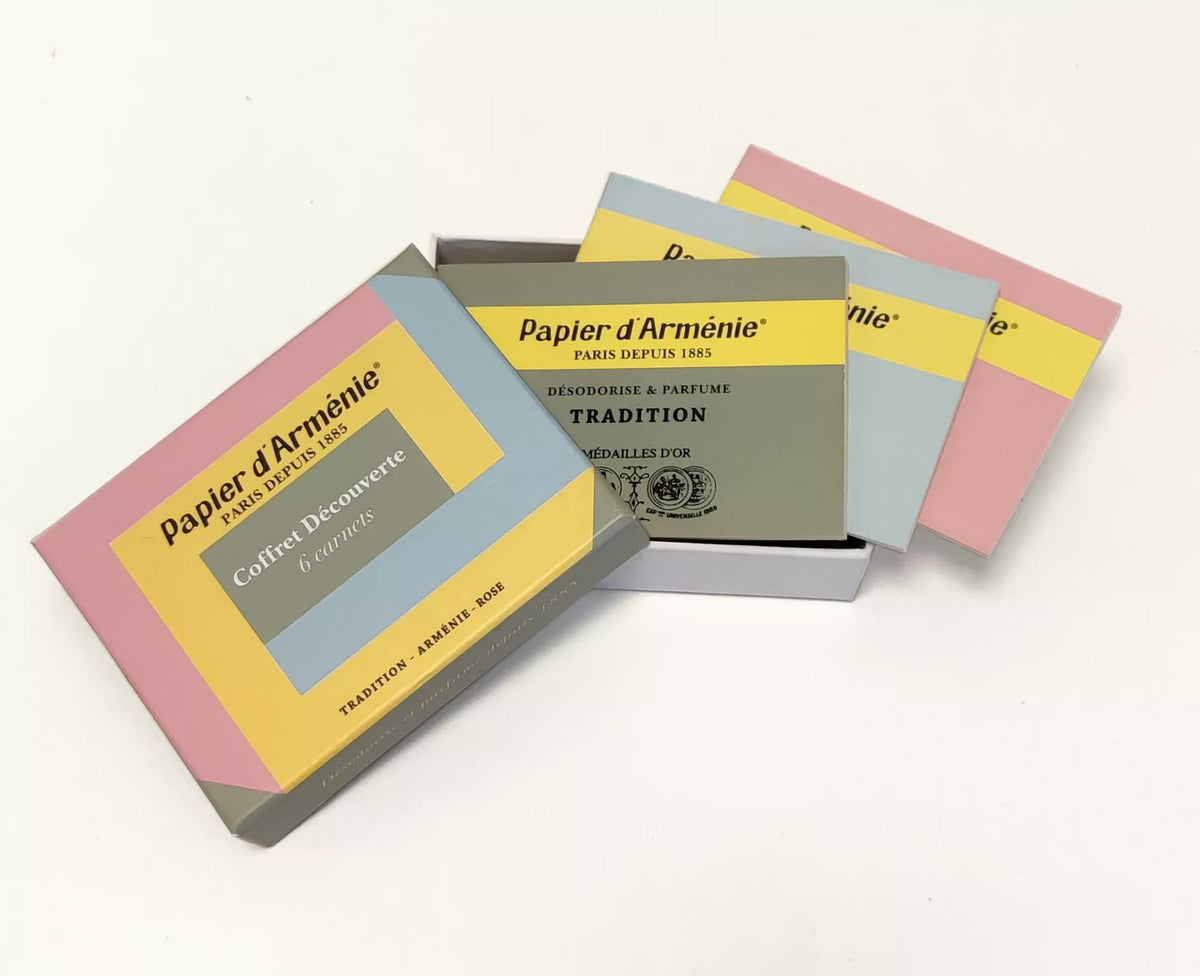 Papier d'Arménie Discovery Set | Scented Burning Paper | 6 Booklets | Tradition, Rose & Arménie