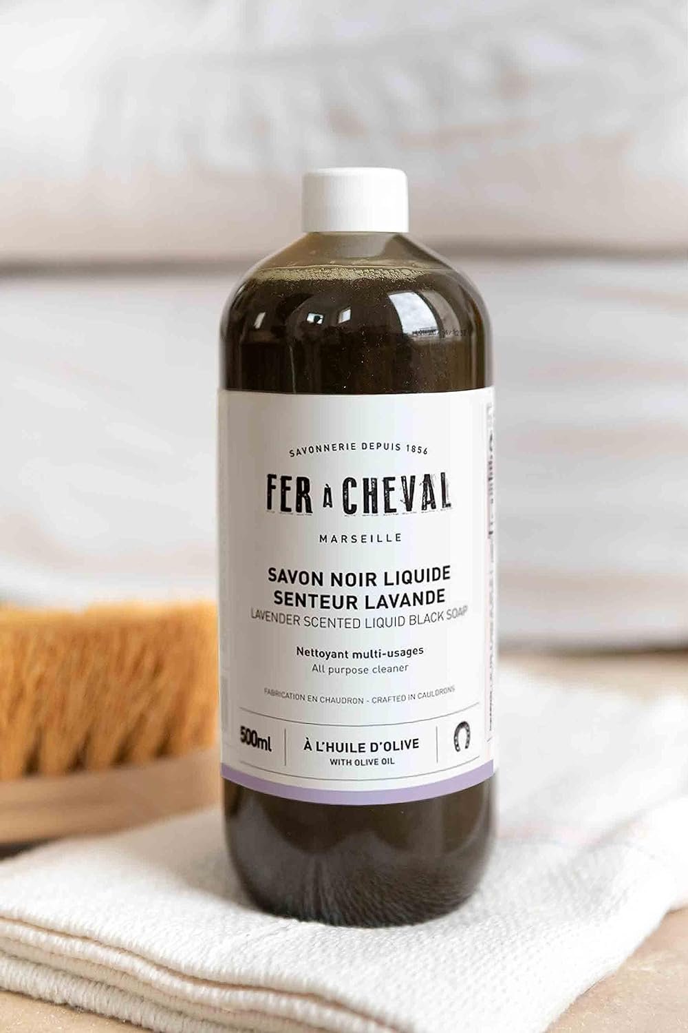 Fer a Cheval All Purpose Cleaner, Lavender Scented Liquid Black Soap Multi Surface Cleaner, 16.91 fl oz Multipurpose Natural Black Soap Liquid with Olive Oil for Home & Garden