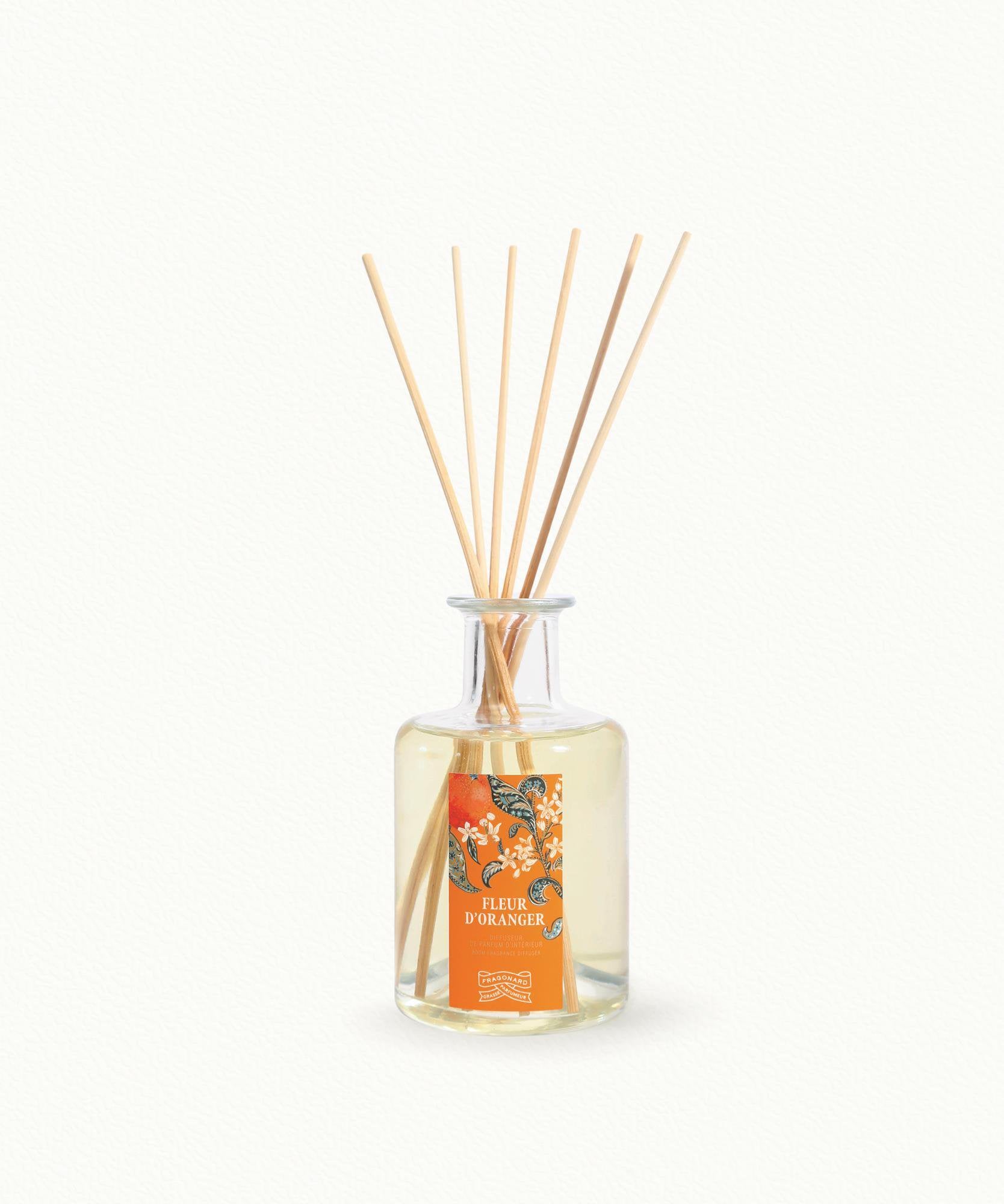 Fragonard Fleur d'Oranger 200ml room diffuser bottle close-up with reeds