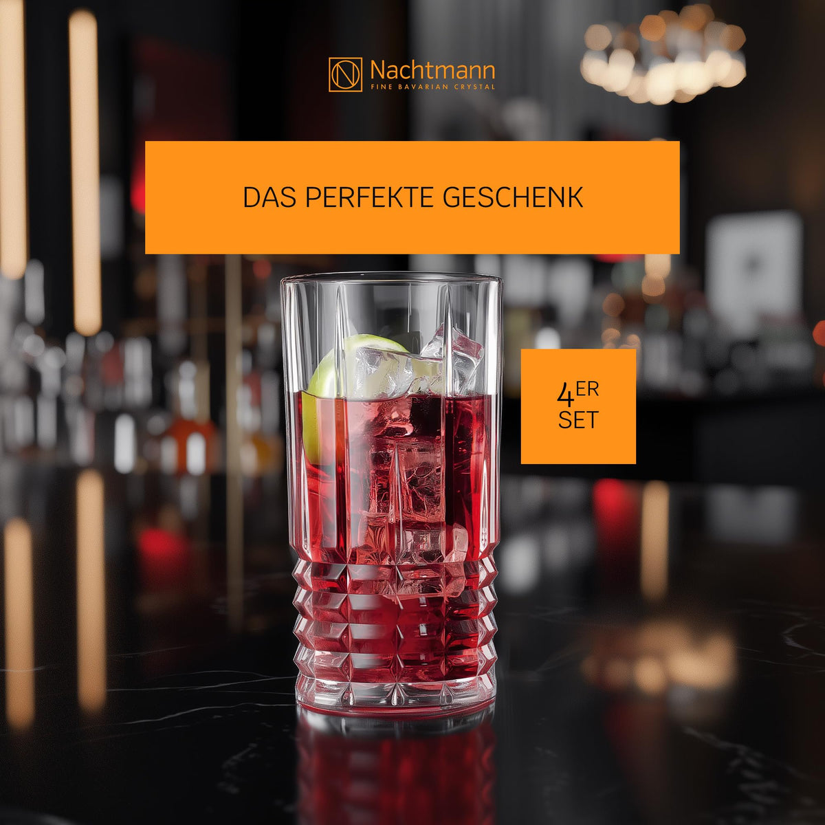 Nachtmann Highland Long Drink Glass Crystal Cut Set of 4 Home Bar