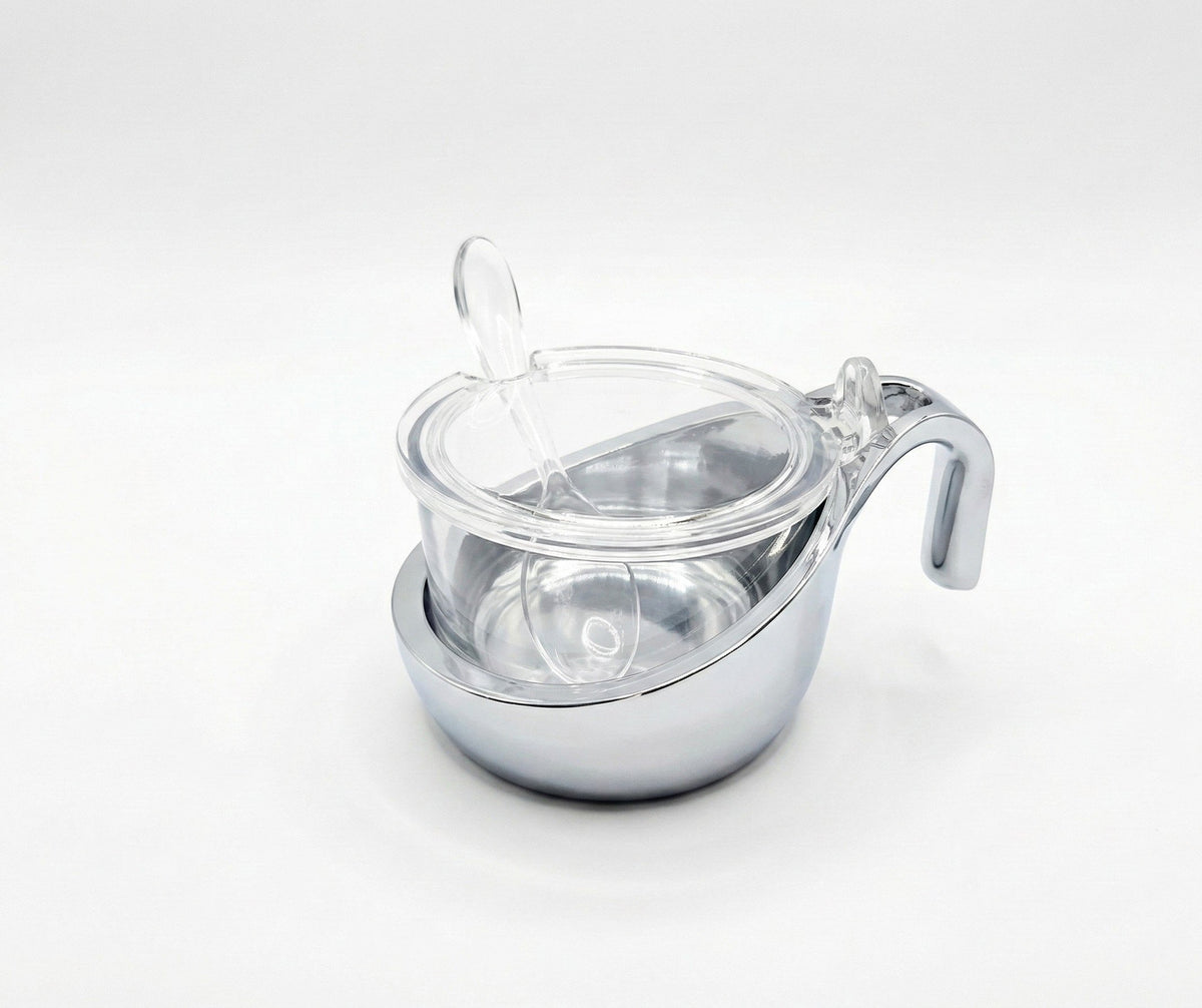 Guzzini, Two Tone Parmesan Server with Teaspoon Chrome and Glass, Everyday used for Parmesan Cheese, Preserve Jar and Sugar Bowl