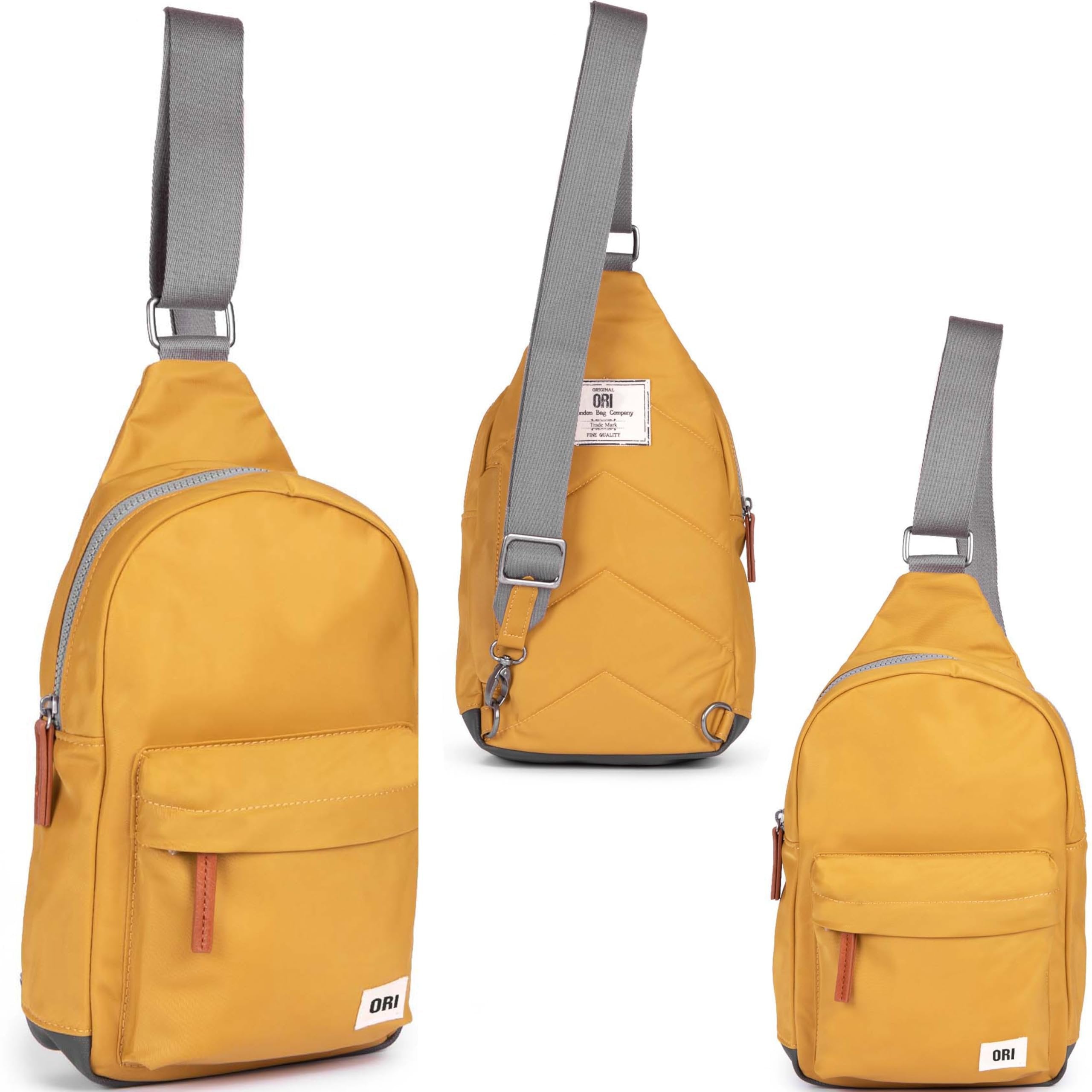 ORI London Willesden crossbody sling bag in Corn Yellow with chunky zippers and nylon strap
