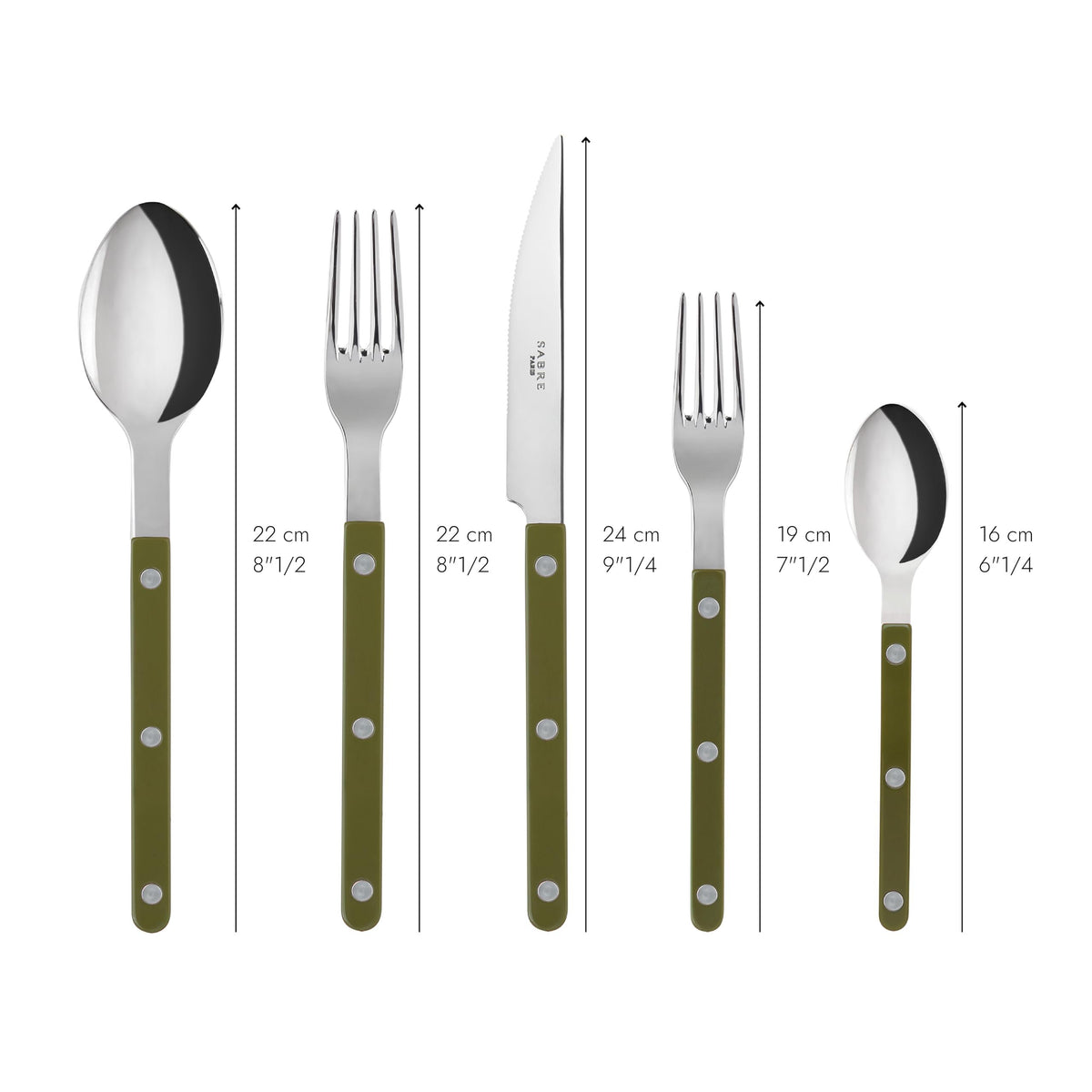 SABRE PARIS - 20-Piece Flatware Set - Bistrot Collection - Knife, Fork, Soup Spoon, Teaspoon & Dessert Fork - Stainless Steel & Nylon - Dishwasher Safe - Green Fern - Brilliant Finish