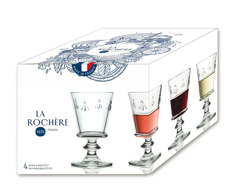 La Rochère Bee Wine Glasses | Embossed Glass | Set of 4 | 8 oz