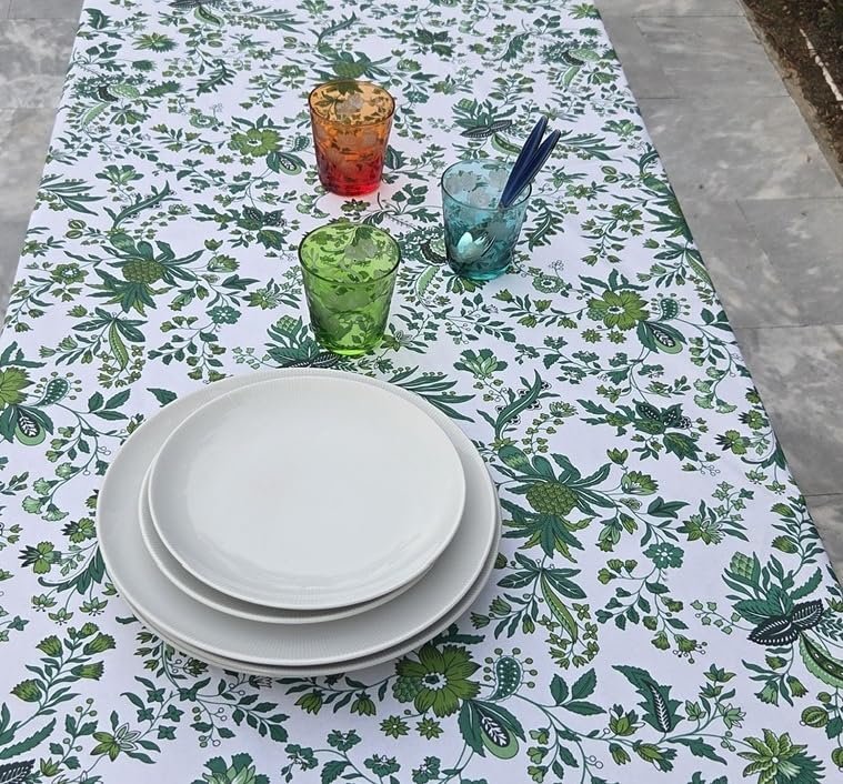 TABLUXE LINENS Provence 70-Inch Round Tablecloth French Coated Cotton Easy Care Green Versailles