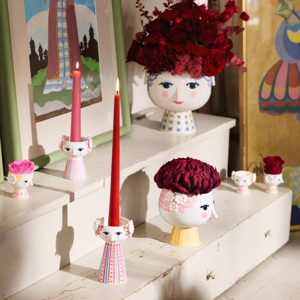 Eva Candleholder 5.5" Dusty Red Artistic Home Decor