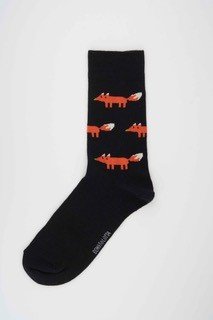 Bengt & Lotta Merino Wool Black Socks "Fox" | Large