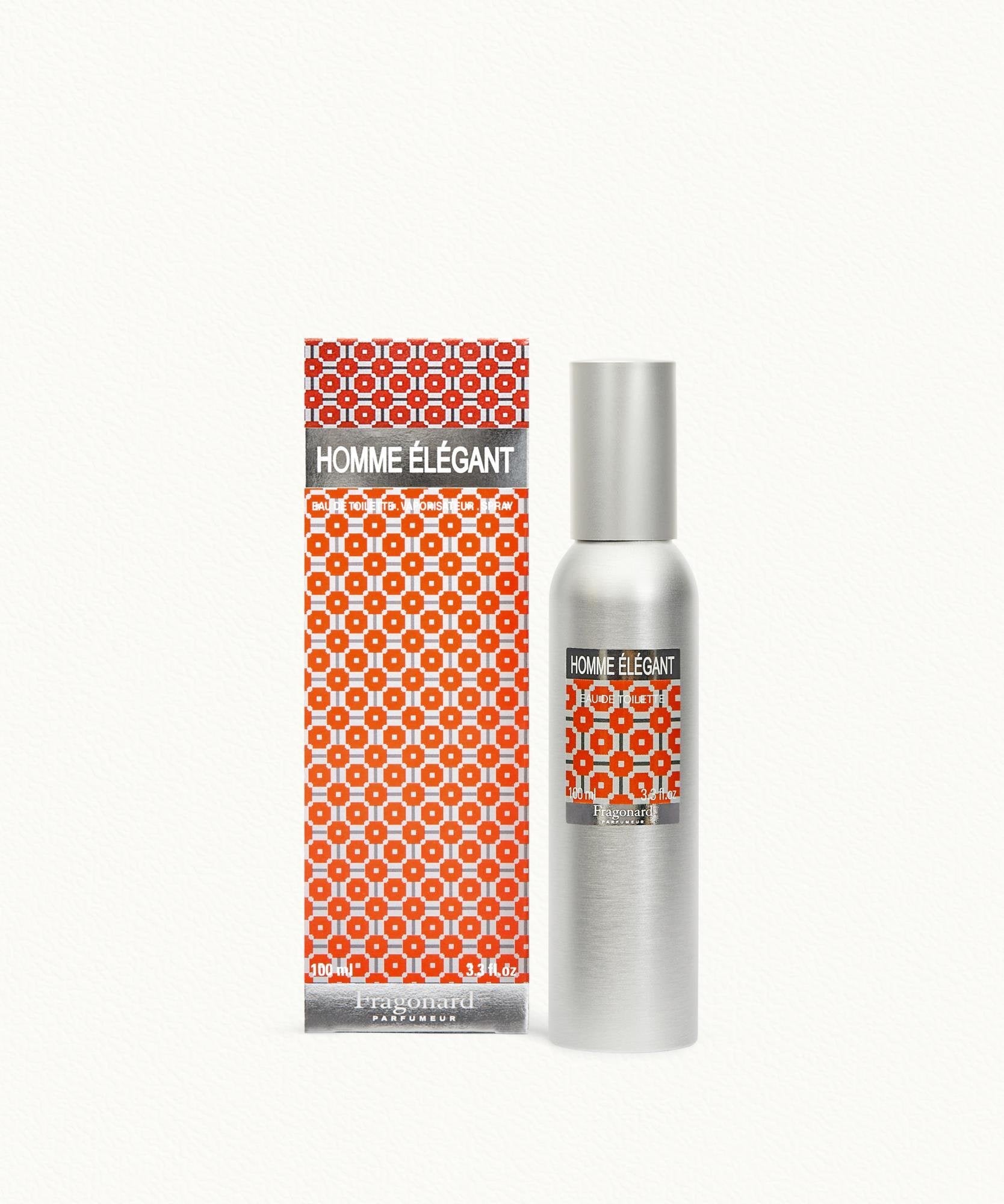 Fragonard Homme Elegant Eau de Toilette 100ml refillable aluminium bottle on white background