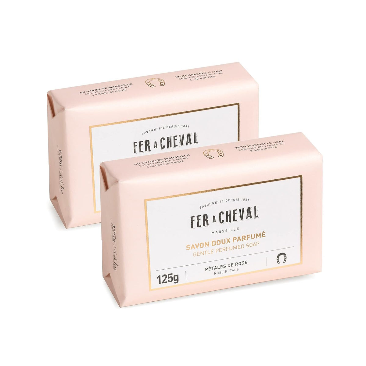 Fer a Cheval Marseille Soap Bar 2 Pack 125g Showing All Eight Scent Varieties