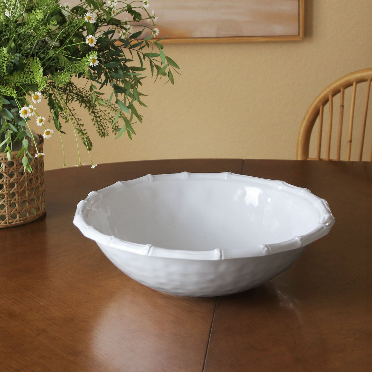 VIDA Bamboo Large Salad Bowl in White Melamine | 14"