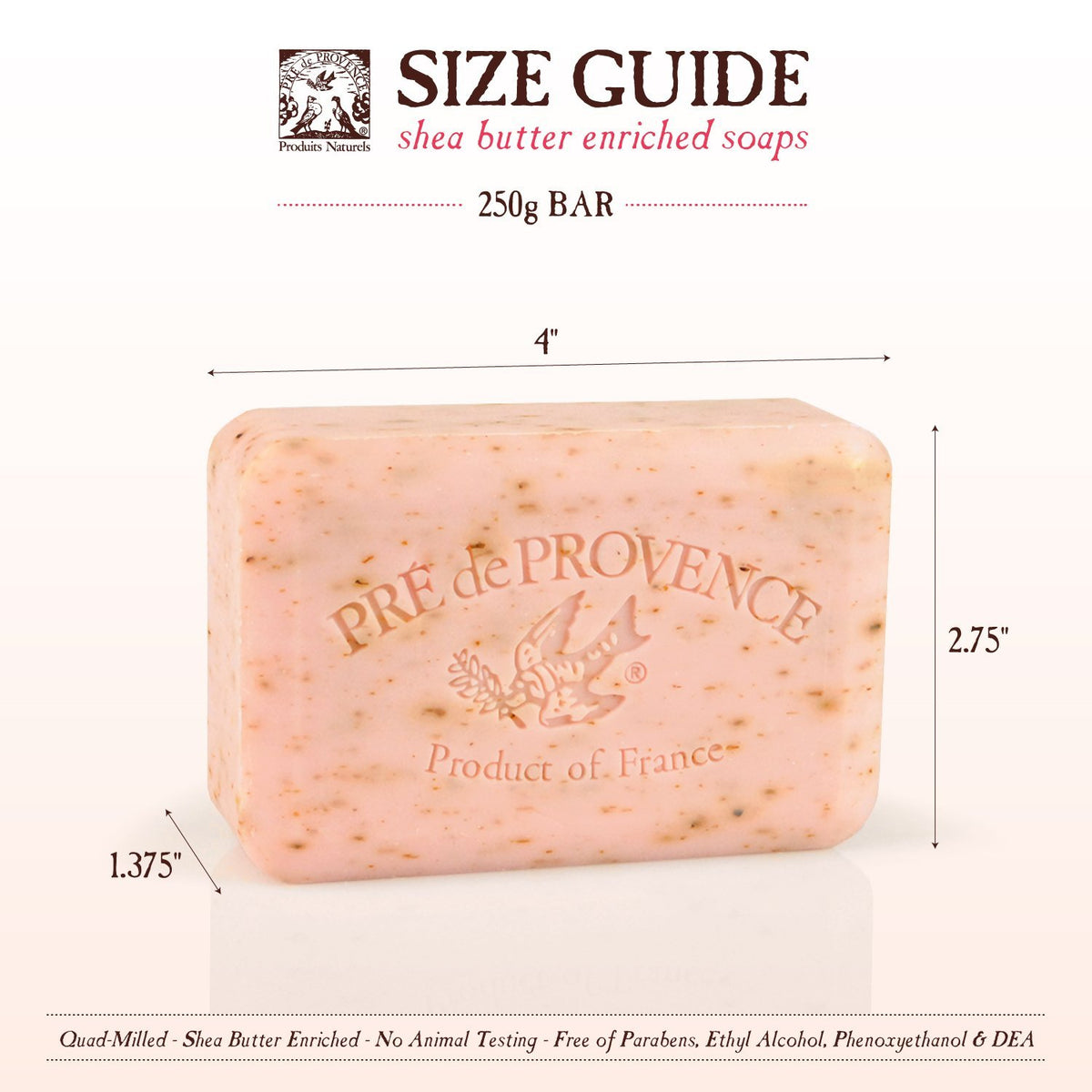 Pre de Provence Rose Petal Soap Bar Quad-Milled Shea Butter
