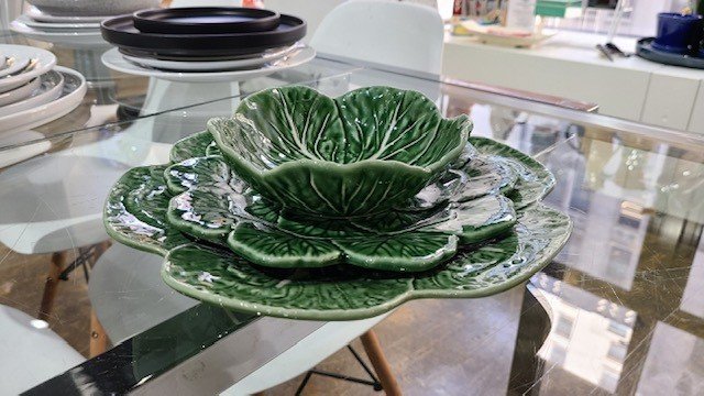 Bordallo Pinheiro Cabbage Green Oval Platter 10" Set-2