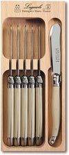 Laguiole Andre Verdier Set of 6 Stainless Steel Butter Knives with Ivory Colored Handle in Wood Box