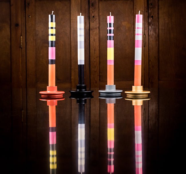 British Colour Standard Hand-Poured Striped Dinner Candles - Eco-Friendly Fair Trade Set of 6, 10-Hour Burn Time