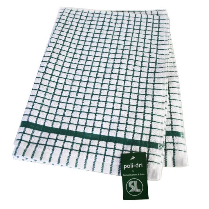 Poli-Dri Cotton Tea Towel Kitchen Linens Hunter Green 6-Pack White/Green by Samuel Lamont